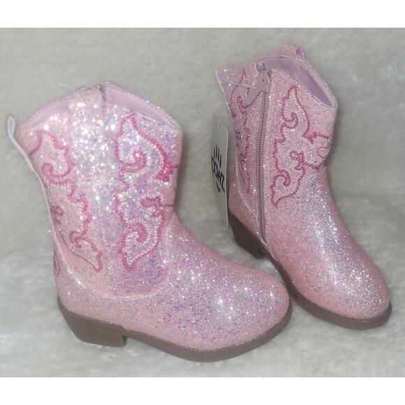 Cowboy Boots Little Kids TODDLER Size US 9 Blush Sparkle Glitter By Pawz NEW - Picture 2 of 9